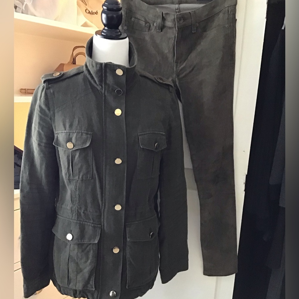 Tory Burch Green Utility Jacket with Hidden Zipper